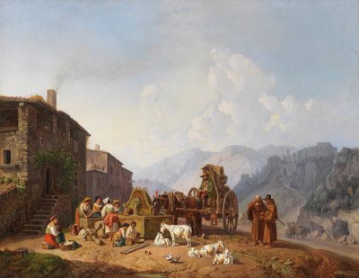 Heinrich Bürkel at the Village Fountain in the Italian Mountains by Heinrich Burkel